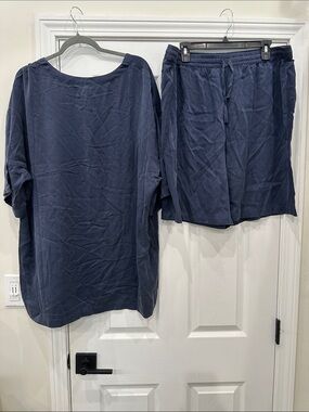 Quince Navy Blue Sleep Top and Shorts Set(21)